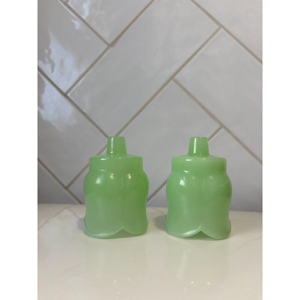 Vintage Jadeite Tulip Votive Candle Holders With Peg Base Set Of Two